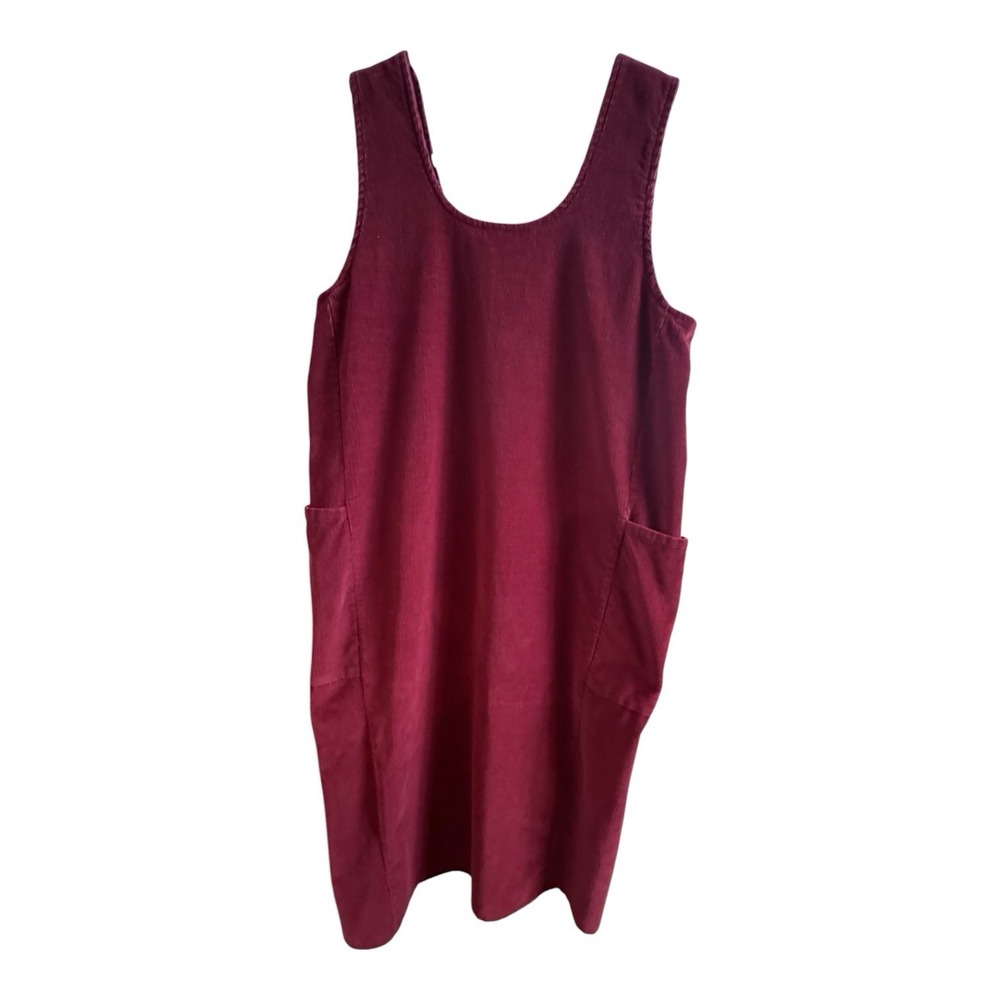 Vintage J. Peterman Burgundy Corduroy Midi Jumper Women's Medium Side Pockets
